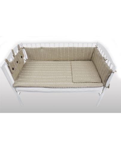 Плетен спален комплект от 4 части за бебешко креватче EKO - Бежов - 3