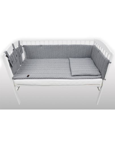 Плетен спален комплект от 4 части за бебешко креватче EKO - Сив - 3