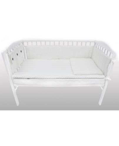 Плетен спален комплект от 4 части за бебешко креватче EKO - Бял - 3