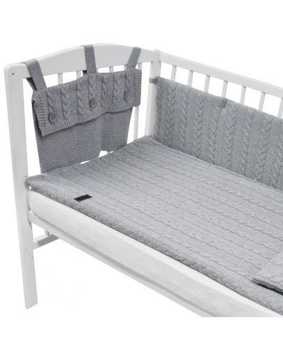 Плетен спален комплект от 4 части за бебешко креватче EKO - Сив - 2