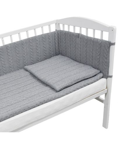 Плетен спален комплект от 4 части за бебешко креватче EKO - Сив - 1