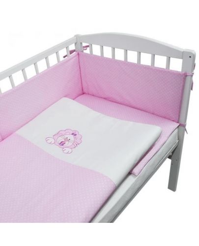 Спален комплект от 3 части за бебешко креватче EKO - Лъвче, розов на бели точки - 2
