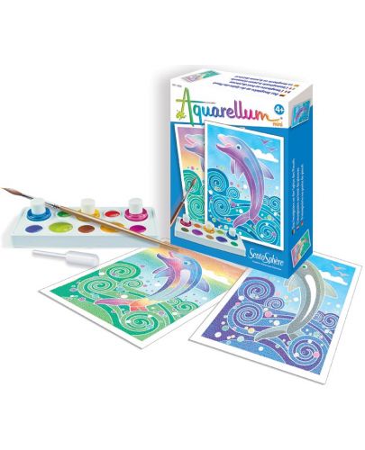 Комплект за оцветяване с акварелни бои Sentosphere Aquarellum Mini - Делфини - 1