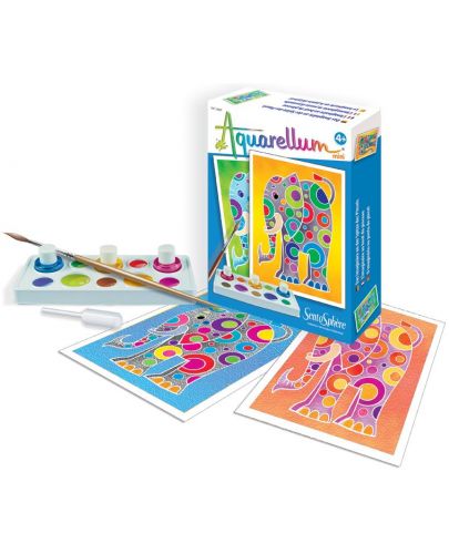 Комплект за оцветяване с акварелни бои Sentosphere Aquarellum Mini - Слончета - 1