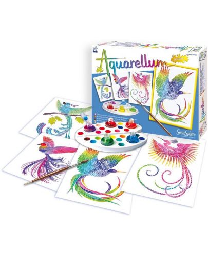 Комплект за оцветяване с акварелни бои Sentosphere Aquarellum Junior - Райски птици - 1