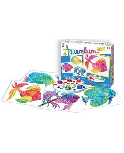 Комплект за оцветяване с акварелни бои Sentosphere Aquarellum Junior - Риби - 1
