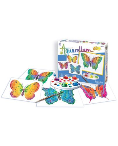 Комплект за оцветяване с акварелни бои Sentosphere Aquarellum Junior - Пеперуди - 1