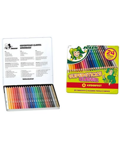 Комплект цветни моливи Jolly Kinderfest Classic - 24 цвята, метална кутия - 2