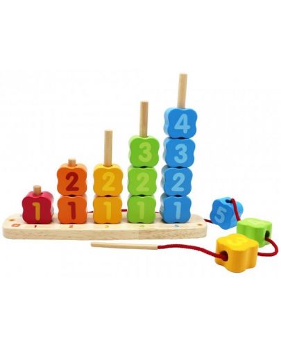Дървена играчка 3 в 1 Pino - За низане, сортиране и баланс - 1