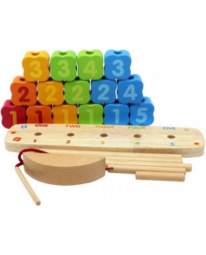 Дървена играчка 3 в 1 Pino - За низане, сортиране и баланс - 4