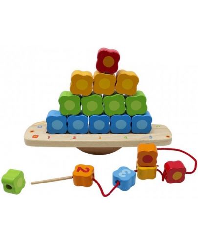 Дървена играчка 3 в 1 Pino - За низане, сортиране и баланс - 2