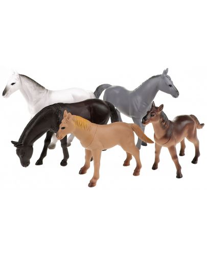 Комплект фигурки Toi Toys Animal World - Deluxe, Диви коне, 5 броя - 1