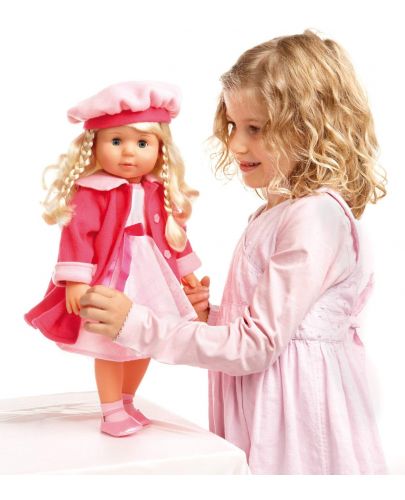 Пееща и говореща кукла Bayer - Мария, 46 cm, с куфарче и розово палто - 6