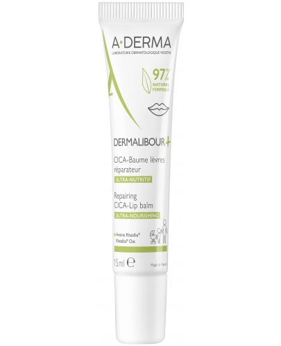 A-Derma Dermalibour+ Възстановяващ балсам за устни Cica, 15 ml - 1