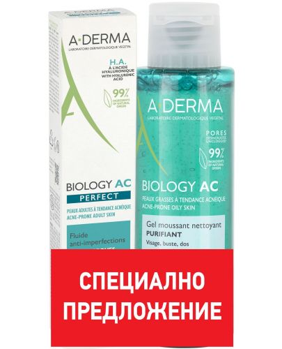 A-Derma Biology AC Комплект - Флуид срещу несъвършенства Perfect и Пенещ се гел, 40 + 100 ml - 1