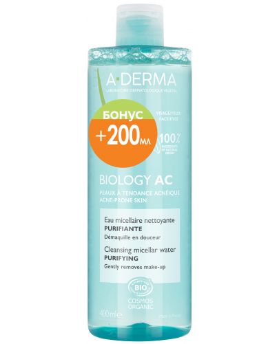 A-Derma Biology AC Мицеларна вода, 400 ml (Лимитирано) - 1
