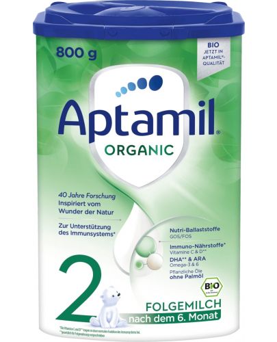 Адаптирано мляко Aptamil - Organic 2, 6-12 месеца, 800 g - 1