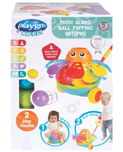 Активна играчка за бутане с топчета Playgro + Learn - Октопод - 6
