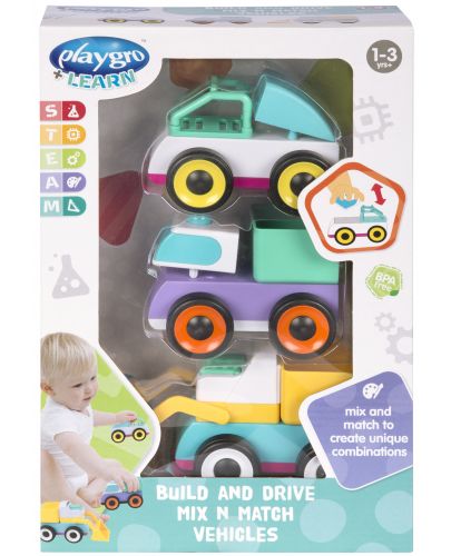 Активна играчка Playgro + Learn - Превозни средства, миксирай и сглобявай - 2