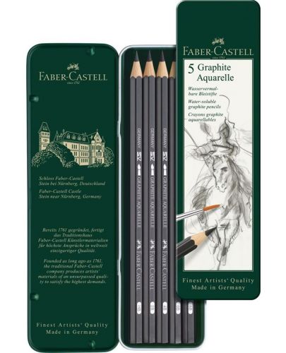 Акварелни моливи Faber-Castell Graphite Aquarelle - 5 броя, метална кутия - 1