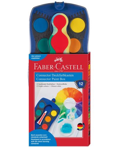 Акварелни бои Faber-Castell Connector - 12 цвята, синя палитра - 1