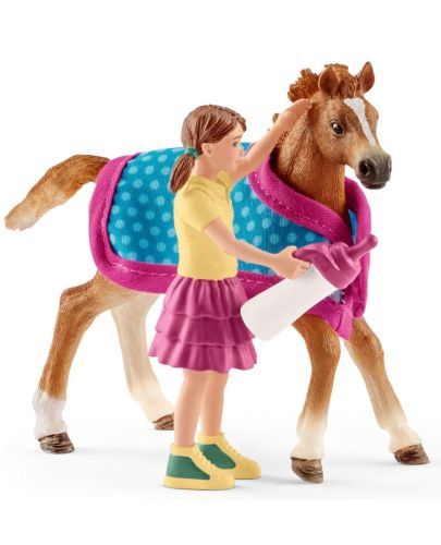 Фигурка Schleich Horse Club - Комплект момиче и конче с одеяло - 1