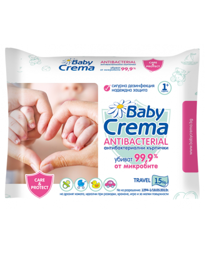 Антибактериални влажни кърпички Baby Crema - 15 броя - 1