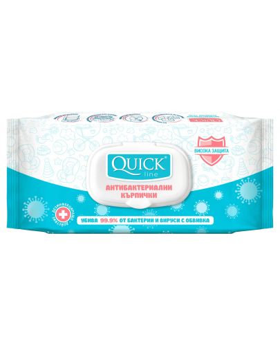 Антибактериални мокри кърпички Quickline - 72 броя, с капак, асортимент - 2