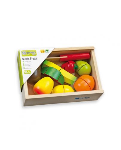 Дървен комплект за рязане Andreu Toys - Плодове в щайга - 1