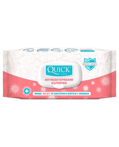 Антибактериални мокри кърпички Quickline - 72 броя, с капак, асортимент - 3