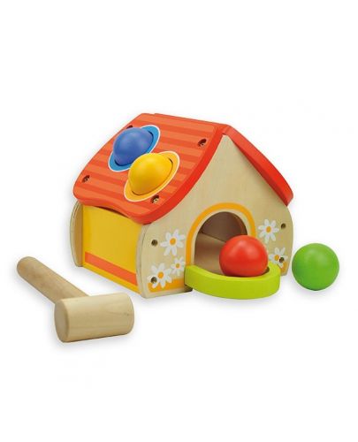 Дървена игра с чукче Andreu Toys - Къща с топки - 1
