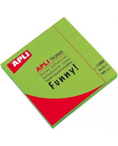 Самозалепващи листчета APLI - Зелен неон, 75 x 75 mm, 100 броя - 1