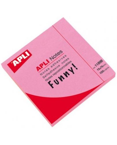 Самозалепващи листчета APLI - Розов неон, 75 x 75 mm, 100 броя - 1
