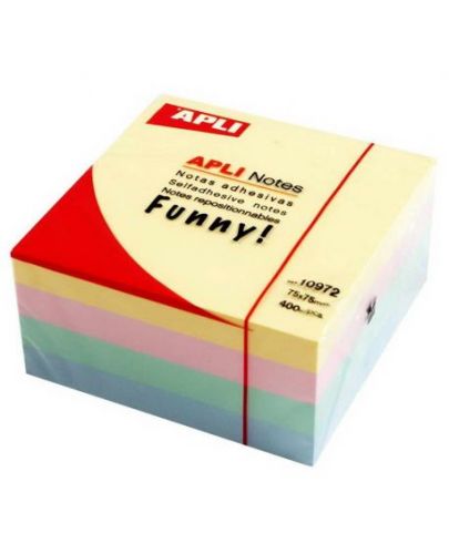Кубче самозалепващи листчета APLI - 4 пастелни цвята, 75 x 75 mm, 400 броя - 1