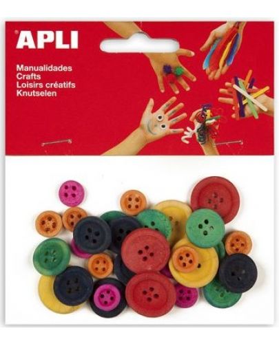 Дървени копчета APLI - Цветни, различни размери - 1