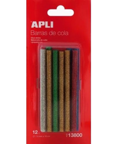 Блестящи цветни лепилни пръчки силикон APLI – ø 7,5 х 10 cm, 12 броя - 1