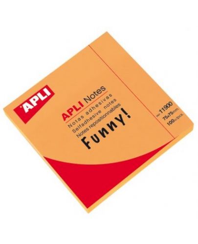 Самозалепващи листчета APLI - Оранжев неон, 75 x 75 mm, 100 броя - 1