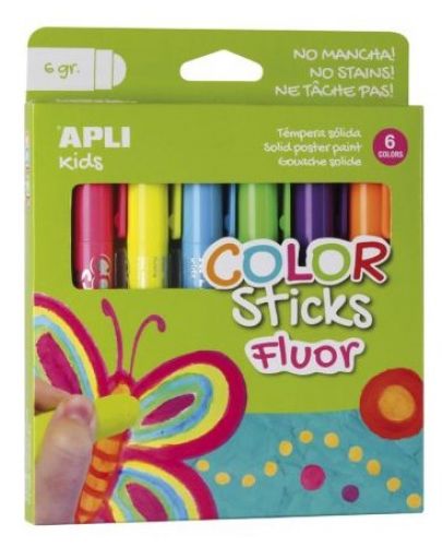 Комплект боички за рисуване APLI Kids - Гваш стик, 6 неонови цвята - 1