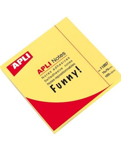 Самозалепващи листчета APLI - Жълт неон, 75 x 75 mm, 100 броя - 1