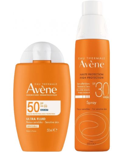 Avène Sun Комплект - Флуид за лице Invisible SPF50 и Слънцезащитен спрей SPF30, 50 + 200 ml - 1