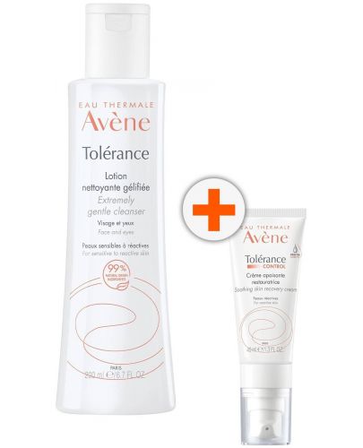 Avène Tolerance Комплект - Почистващ лосион и Възстановяващ крем Control, 200 + 40 ml - 1