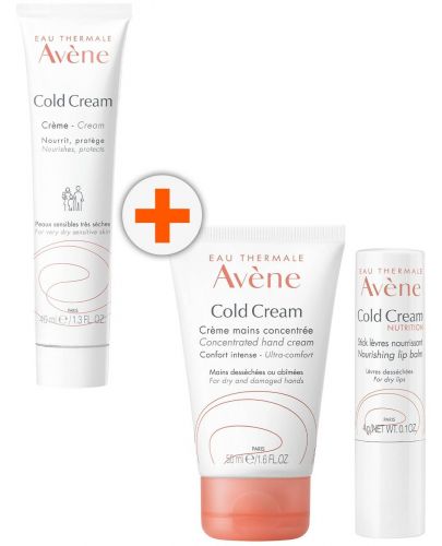 Avène Cold Cream Комплект - Подхранващ крем, Kрем за ръце и Стик за устни, 40 + 50 ml + 4 g - 1