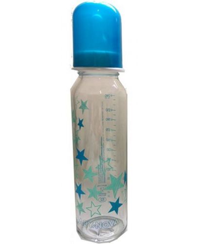 Стъклено шише Baby Nova - 240 ml, Сини звезди - 1