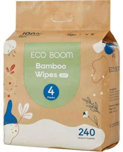 Бамбукови мокри кърпички Eco Boom - Joy, 16 х 20 cm, 240 броя - 1