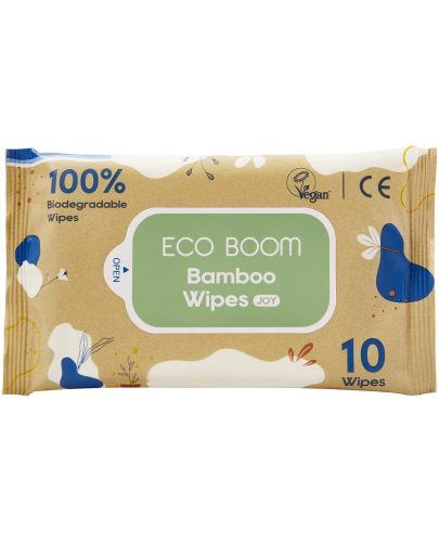 Бамбукови мокри кърпички Eco Boom - Joy, 16 х 20 cm, 10 броя - 1