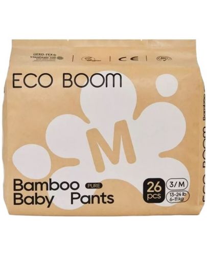 Бамбукови еко пелени гащи Eco Boom Premium - Размер 3, 6-11 kg, 26 броя - 1