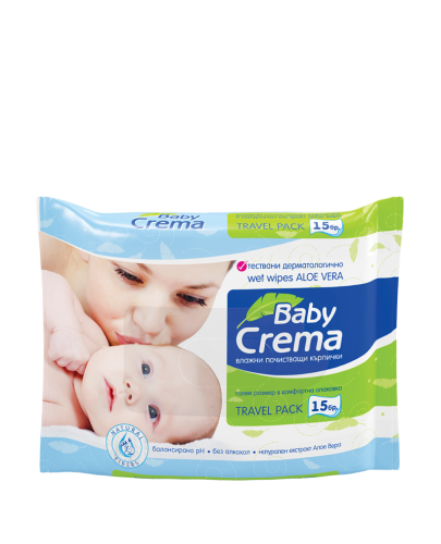 Мокри кърпички Baby Crema - Алое вера, 15 броя - 1