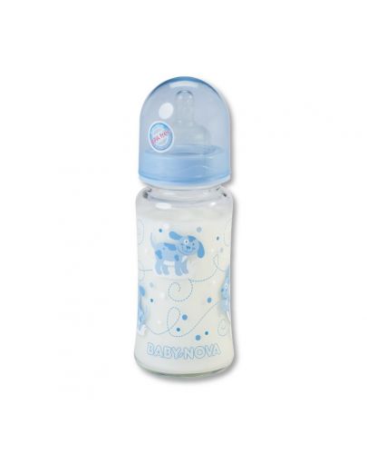 Стъклено шише Baby Nova - 230 ml, синьо - 1