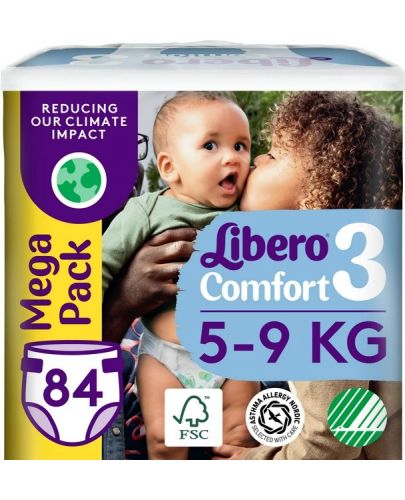 Бебешки пелени Libero - Comfort 3 (5-9 kg), Mega Pack, 84 броя - 1