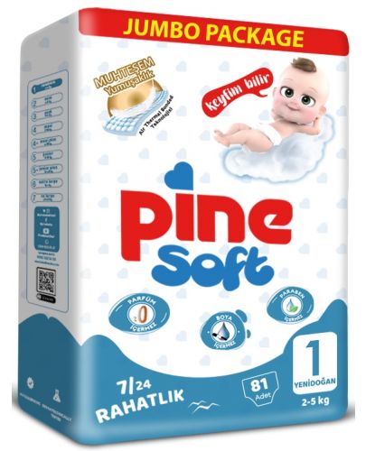 Бебешки пелени Pine Soft - Newborn 1, 81 броя - 1